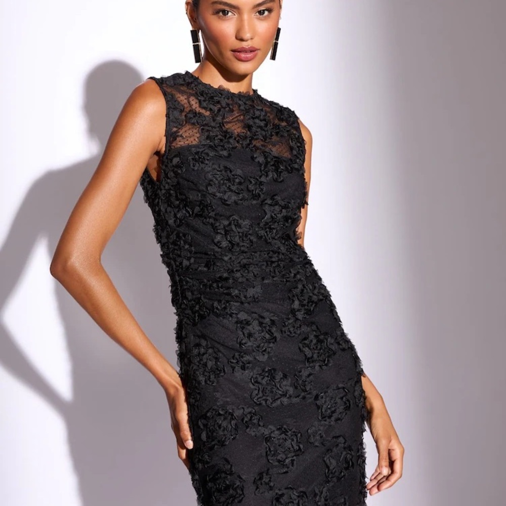 NWT (size 10) Lipsy Black 3d Floral Mesh Midaxi Bodycon Dress - Picture 3 of 10